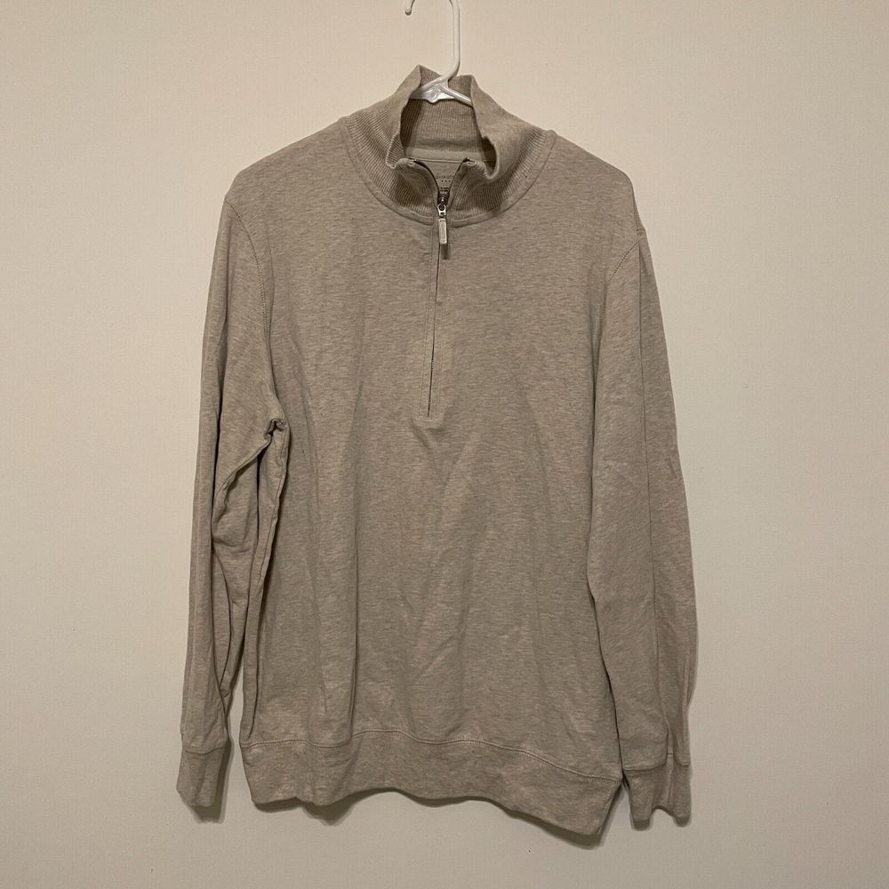 Covington Sweater Mens Medium Grey‎ 1/2 Zip Cotton Mock Neck Long Slv*
